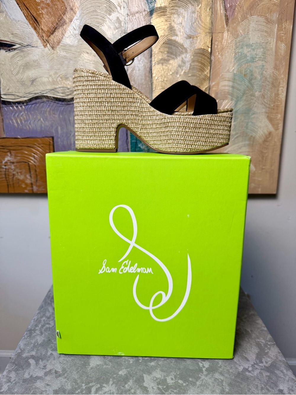Brand New Sam Edelman Trianna Black Wedge Espadrille Platform Sandal 10M